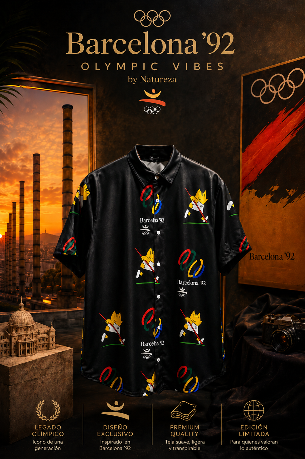 Camisa Barcelona 92 Negra - manga corta – Natureza