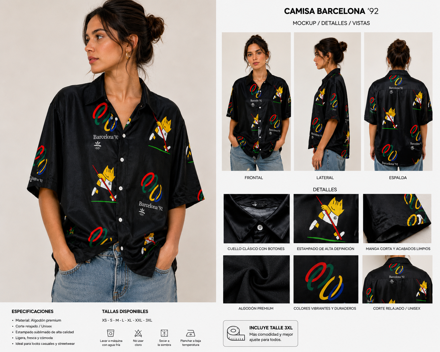 Camisa Barcelona 92 Negra - manga corta – Natureza
